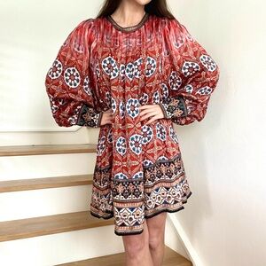 Anthropologie Tanvi Kedia Boho Tapestry Pink Combo Scarlet Mini Dress Medium